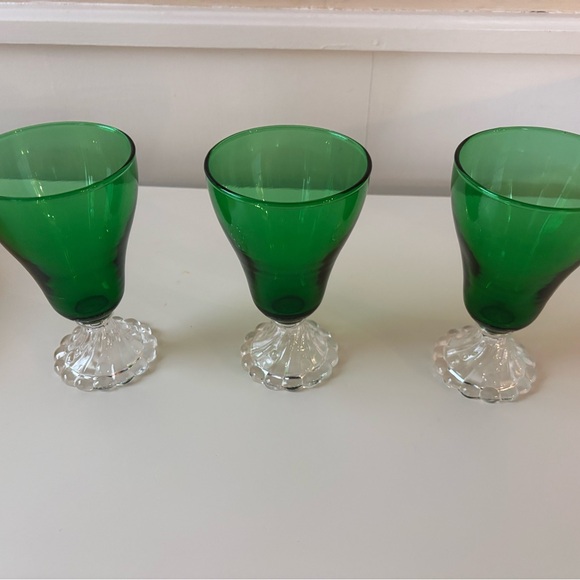 Other - Set of 3 Antique Green Glass Goblets